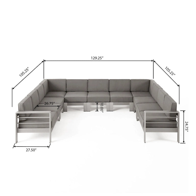Canapé d'angle d'extérieur en aluminium en U pour 11 personnes, par Christopher Knight Home, Cape Coral