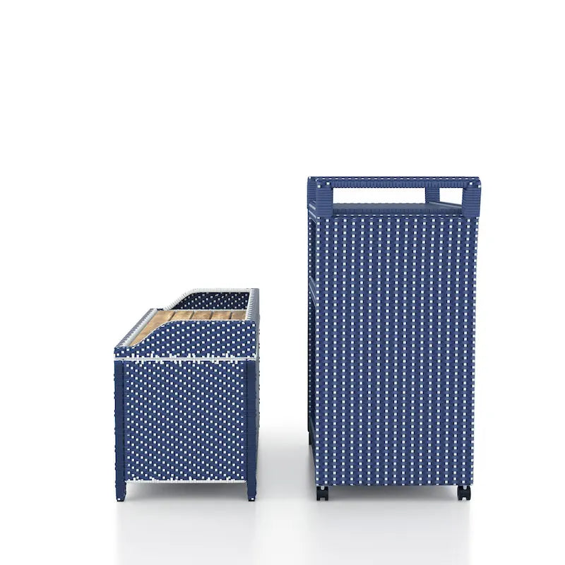 Banc de rangement 2 pièces et chariot de service Courtnie Beach Navy Wicker de Furniture of America