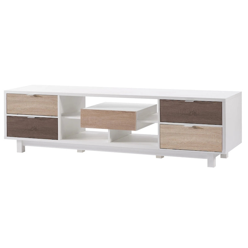 Console de télévision Yave Mid-century Modern blanche de 178 cm en bois à 2 tiroirs par Furniture of America