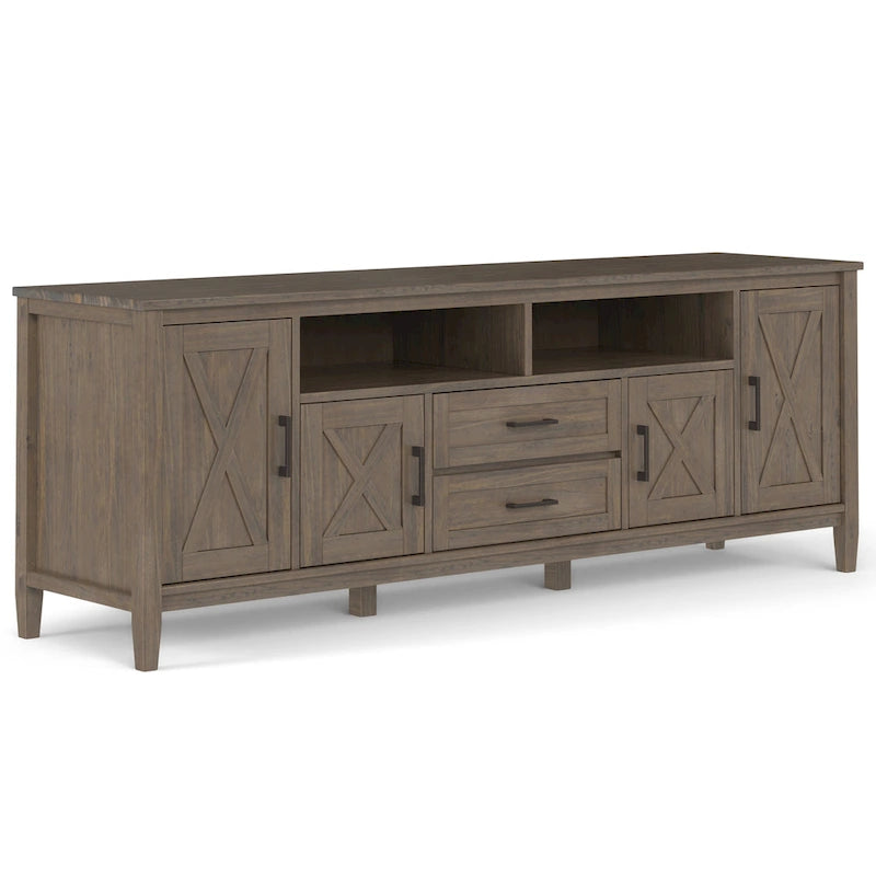 Meuble TV/multimédia de style transitionnel en bois massif, 182 cm de large, couleur brun fumé, pour téléviseurs jusqu'à 203 cm, modèle WYNDENHALL Cantina