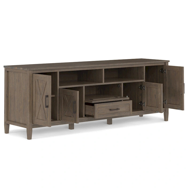 Meuble TV/multimédia de style transitionnel en bois massif, 182 cm de large, couleur brun fumé, pour téléviseurs jusqu'à 203 cm, modèle WYNDENHALL Cantina