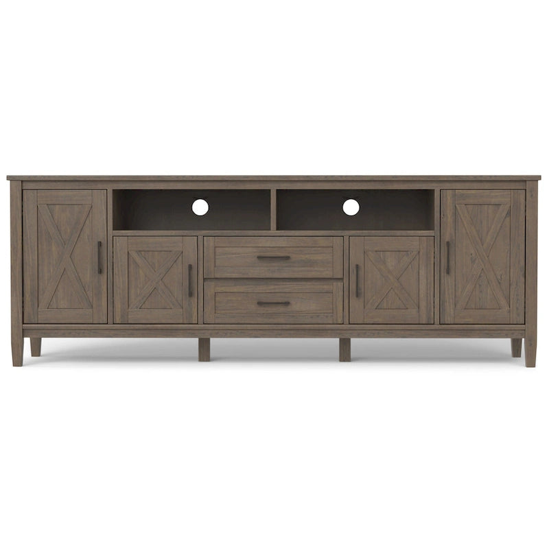 Meuble TV/multimédia de style transitionnel en bois massif, 182 cm de large, couleur brun fumé, pour téléviseurs jusqu'à 203 cm, modèle WYNDENHALL Cantina