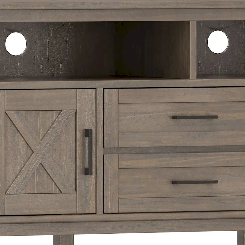 Meuble TV/multimédia de style transitionnel en bois massif, 182 cm de large, couleur brun fumé, pour téléviseurs jusqu'à 203 cm, modèle WYNDENHALL Cantina