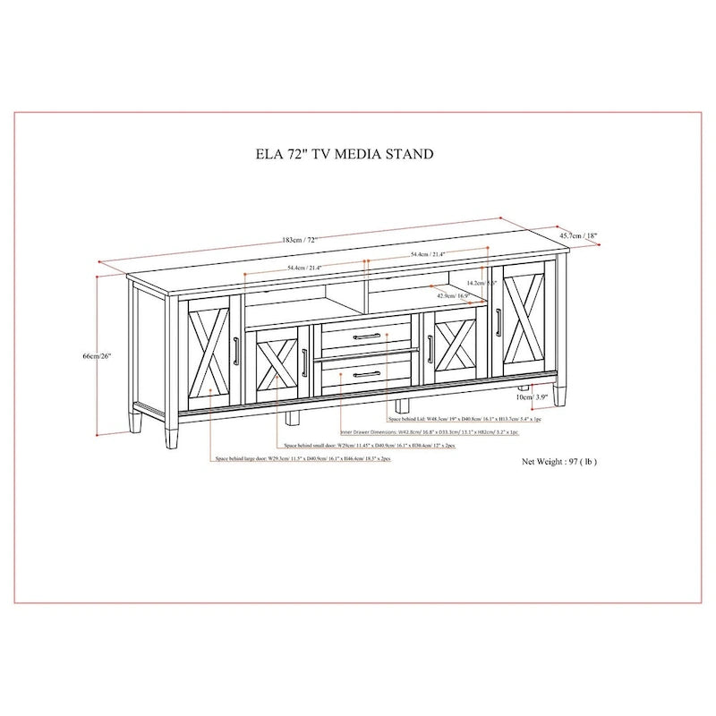 Meuble TV/multimédia de style transitionnel en bois massif, 182 cm de large, couleur brun fumé, pour téléviseurs jusqu'à 203 cm, modèle WYNDENHALL Cantina