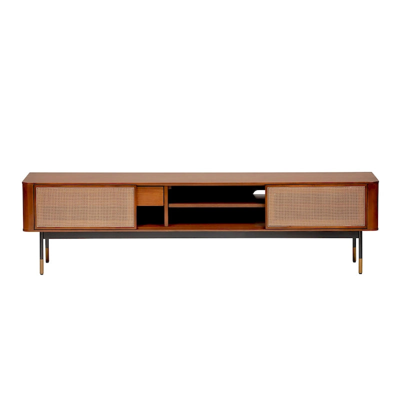 Meuble TV Miriam 71 en marron avec osier naturel
