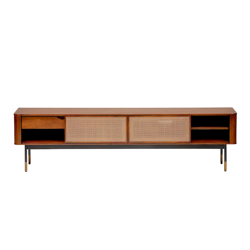 Meuble TV Miriam 71 en marron avec osier naturel