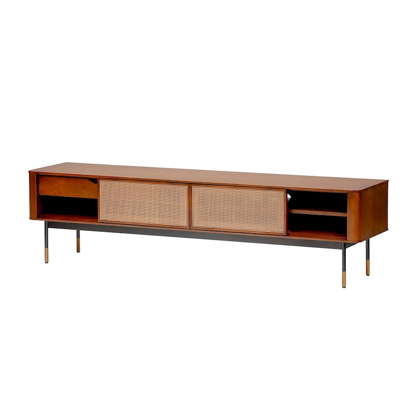 Meuble TV Miriam 71 en marron avec osier naturel