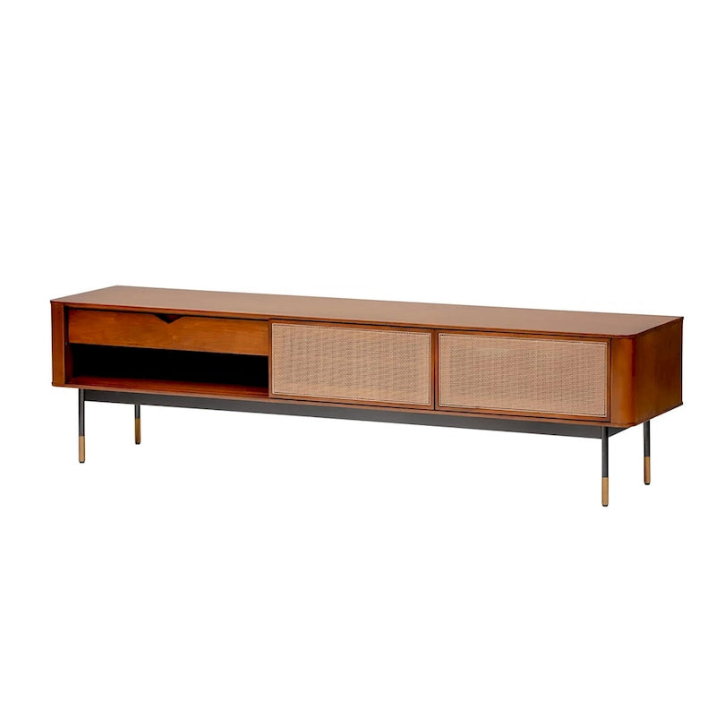 Meuble TV Miriam 71 en marron avec osier naturel