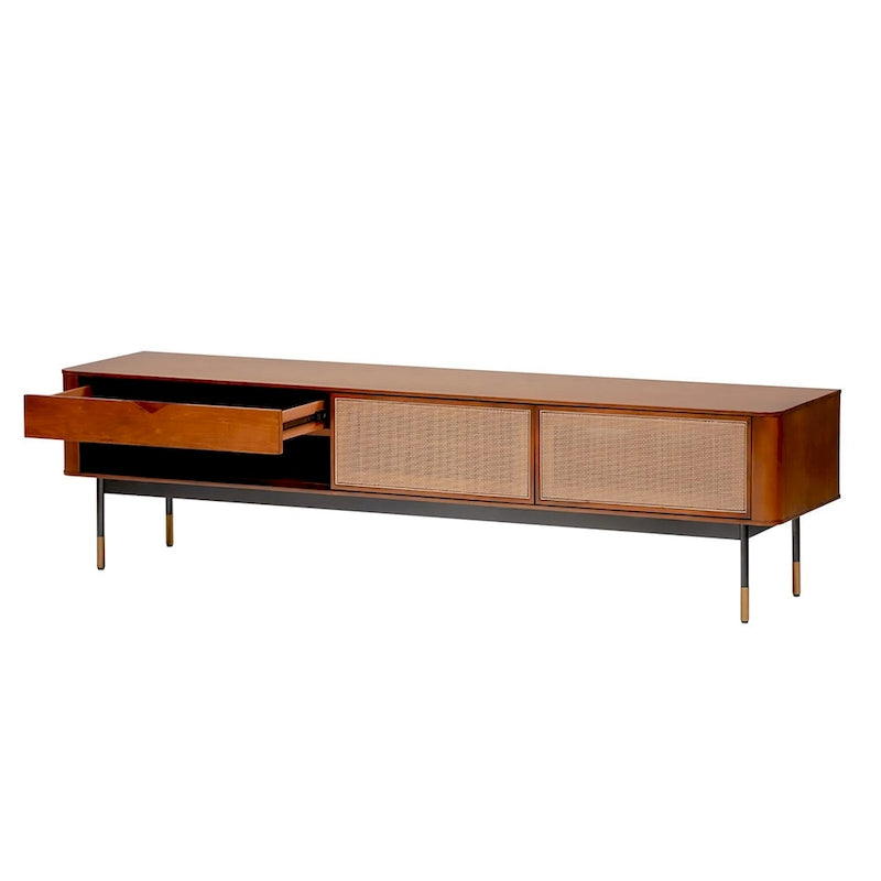 Meuble TV Miriam 71 en marron avec osier naturel