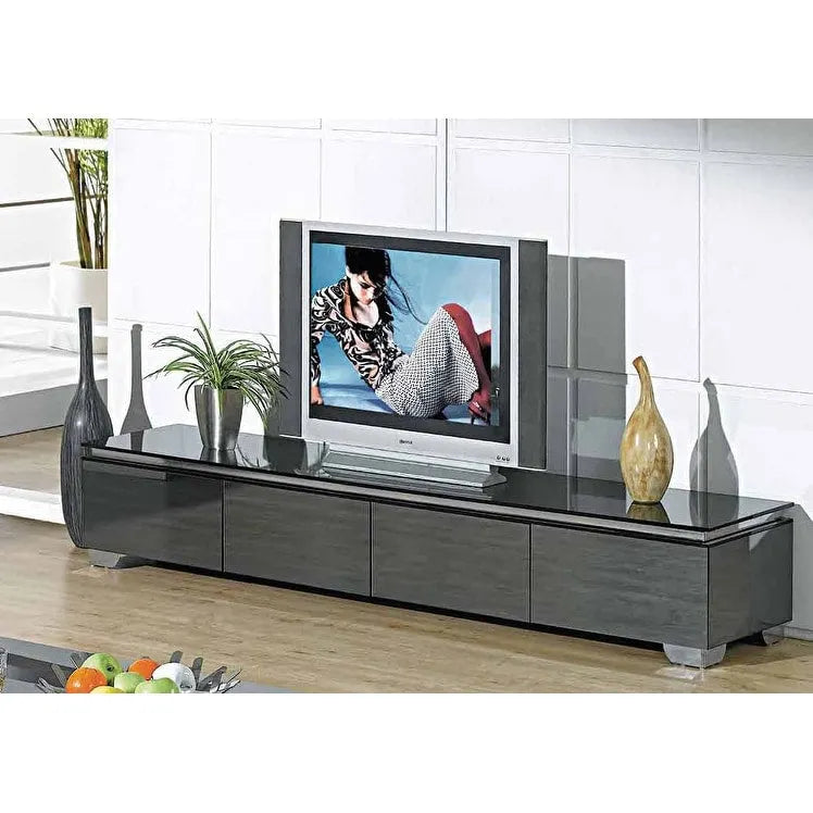 Meuble TV divertissement en verre gris et miroir Creative Images