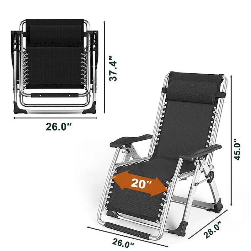 Fauteuil Zéro Gravité Portable, Chaise Longue Pliante d'Extérieur, Gris