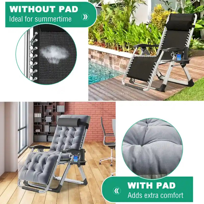 Fauteuil Zéro Gravité Portable, Chaise Longue Pliante d'Extérieur, Gris