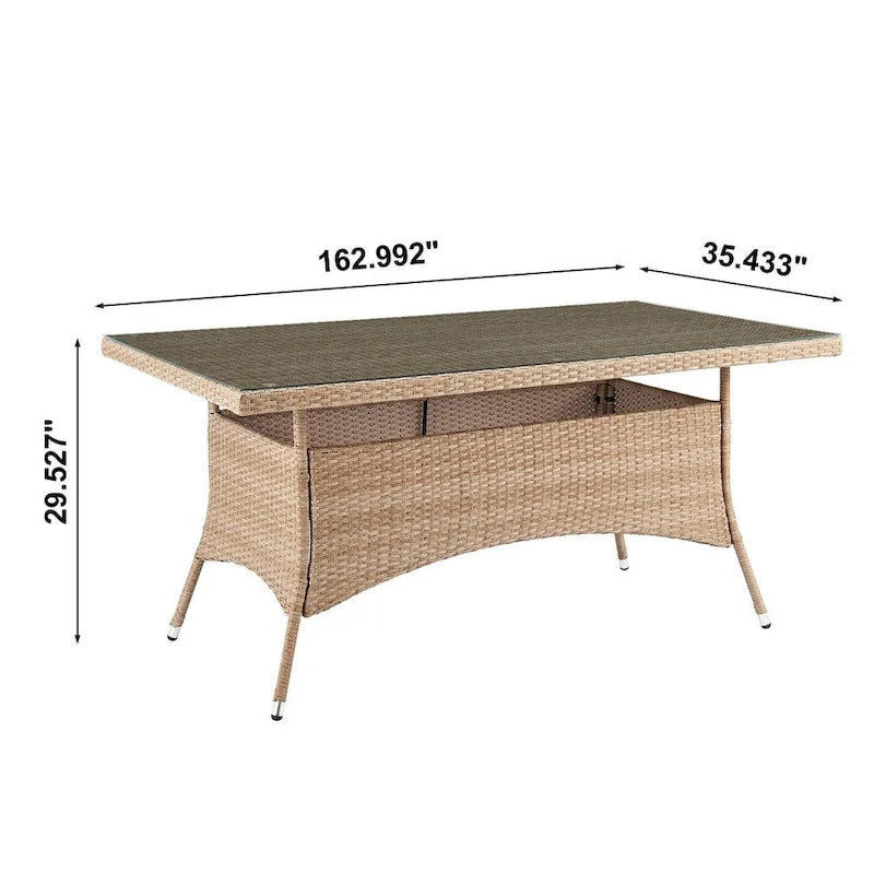 Table à manger d'extérieur Manhattan Comfort Genoa avec plateau en verre, couleur naturelle