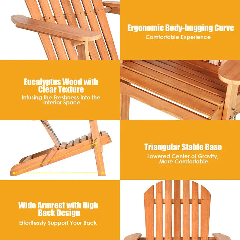 Lot de 4 chaises de jardin Adirondack pliables en bois d'eucalyptus