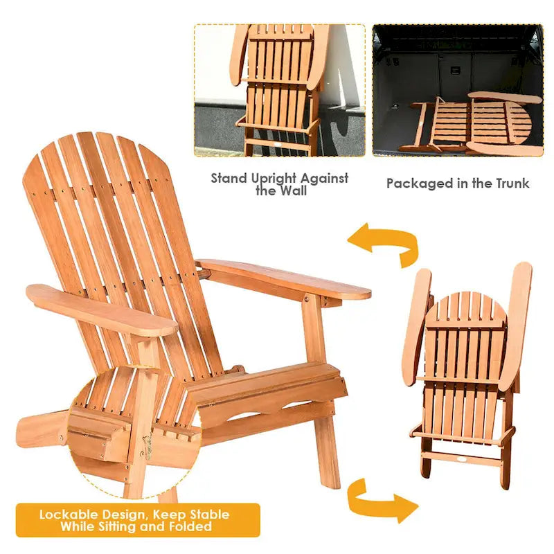 Lot de 4 chaises de jardin Adirondack pliables en bois d'eucalyptus