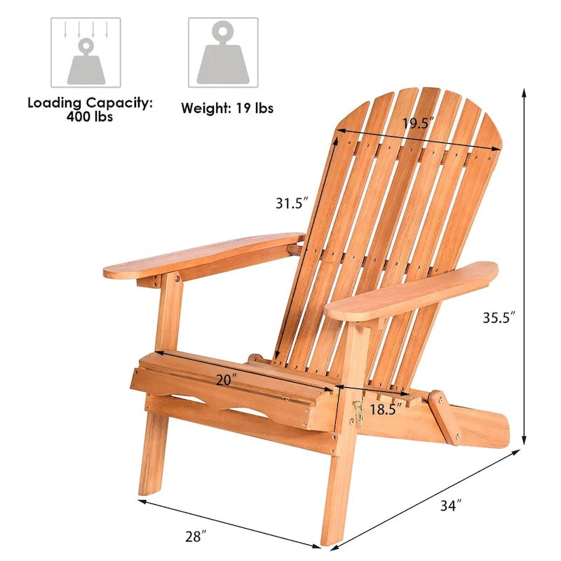 Lot de 4 chaises de jardin Adirondack pliables en bois d'eucalyptus