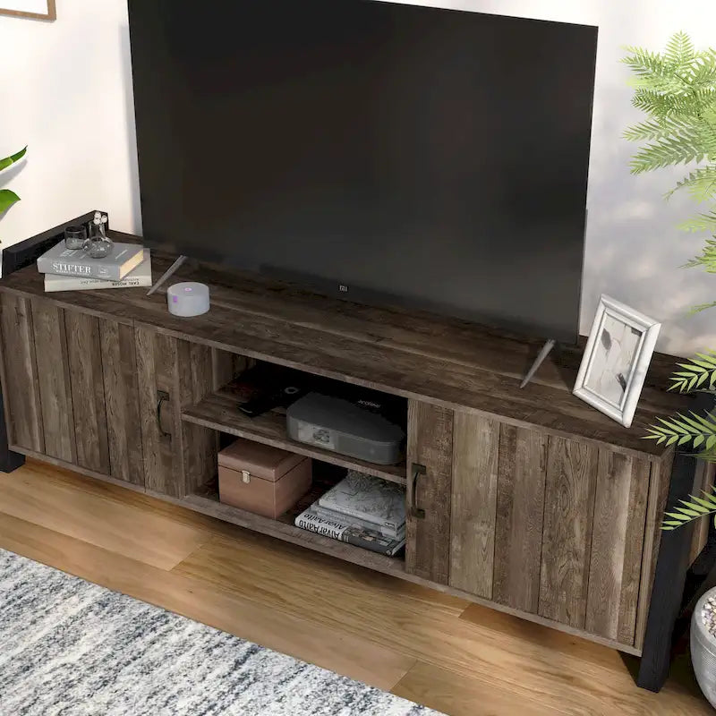 Meuble TV Carson Farmhouse en chêne recyclé 66 pouces à 6 étagères