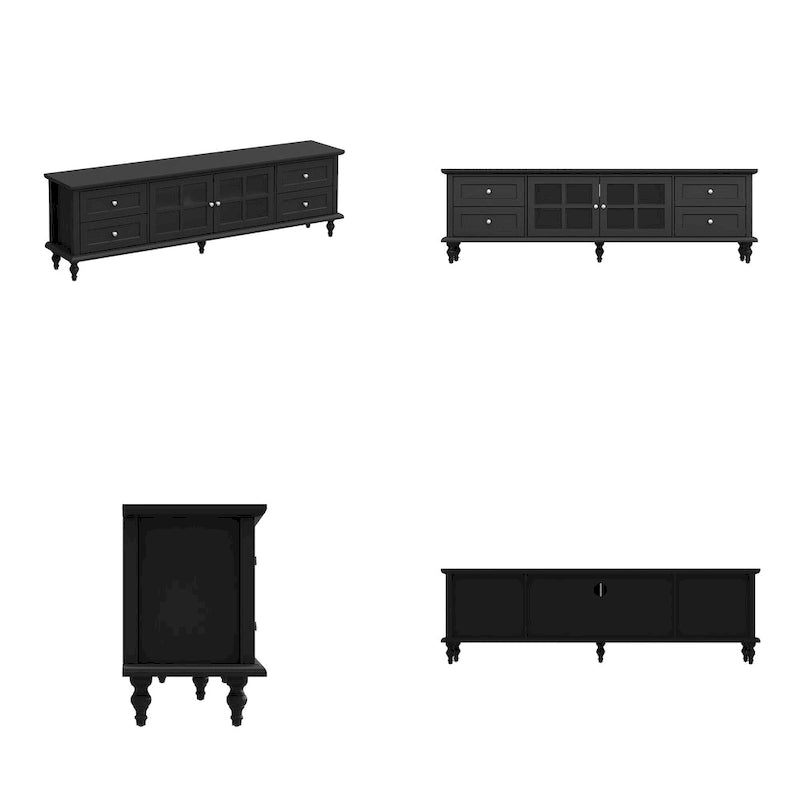 Meuble TV moderne blanc avec portes en verre et tiroirs console de divertissement - 70.9