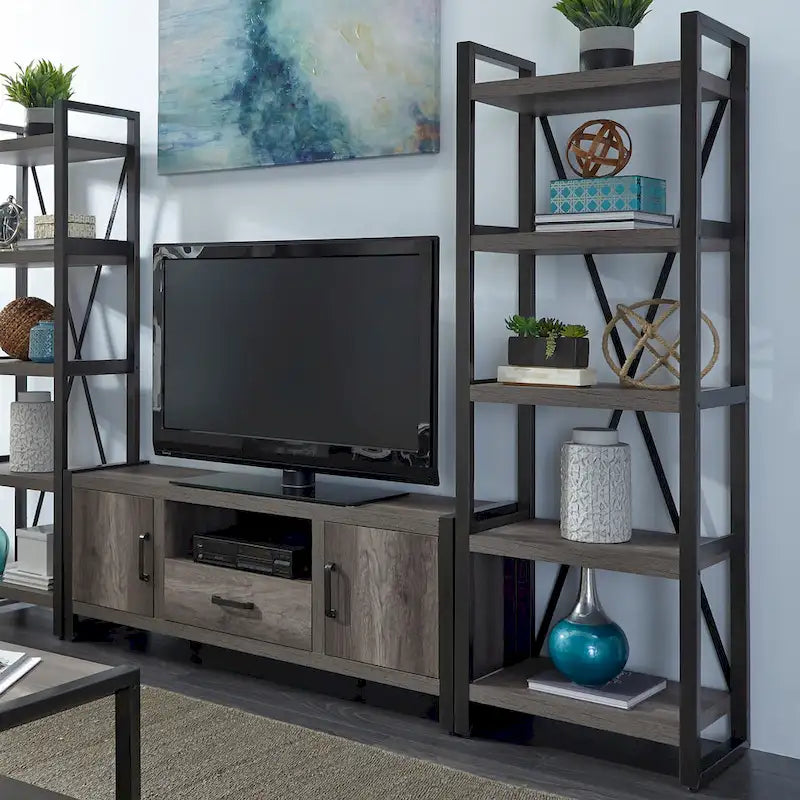 Meuble TV Tanners Creek Greystone Opt avec étagères latérales