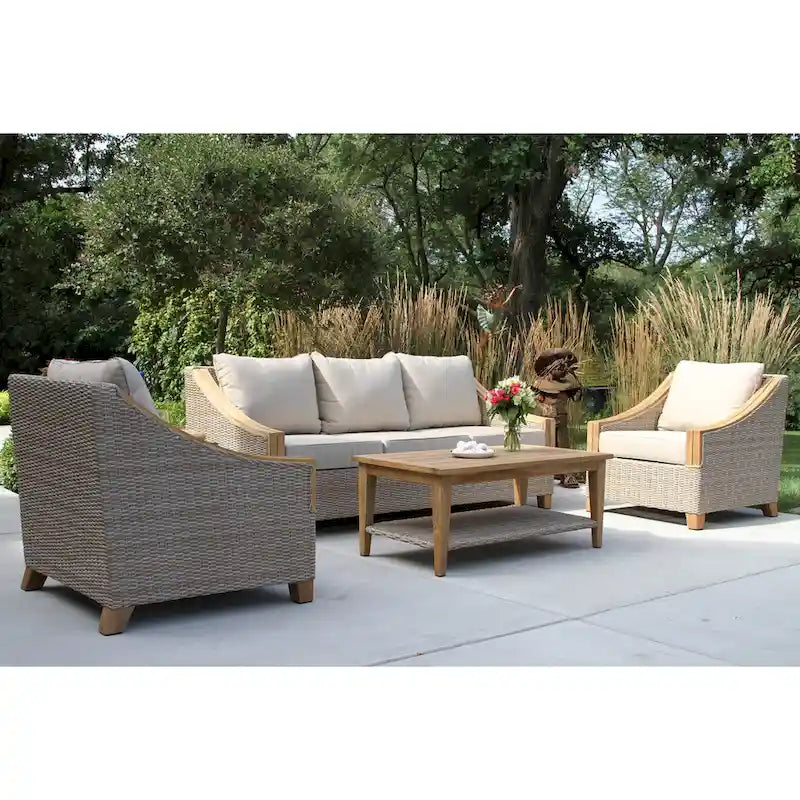 Samera Ash Wicker et Teck Ensemble de Canapé 4 Pièces avec Tissus Sunbrella