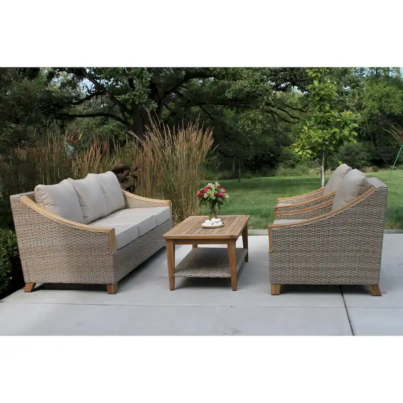 Samera Ash Wicker et Teck Ensemble de Canapé 4 Pièces avec Tissus Sunbrella