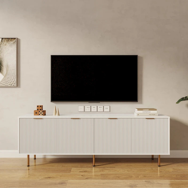 Meuble TV moderne blanc chaud pour téléviseurs de 80 pouces