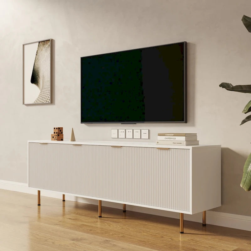 Meuble TV moderne blanc chaud pour téléviseurs de 80 pouces