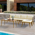 Salon de jardin 4 pièces Moasis en rotin en forme de L avec coussins et table d'appoint