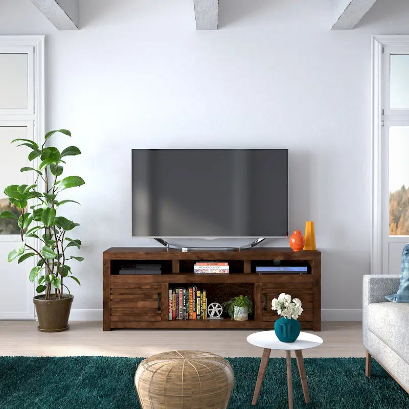 Meuble TV Bridgevine Home Sausalito 72 pouces pour téléviseurs jusqu'à 85 pouces, aucun assemblage requis, finition Whiskey