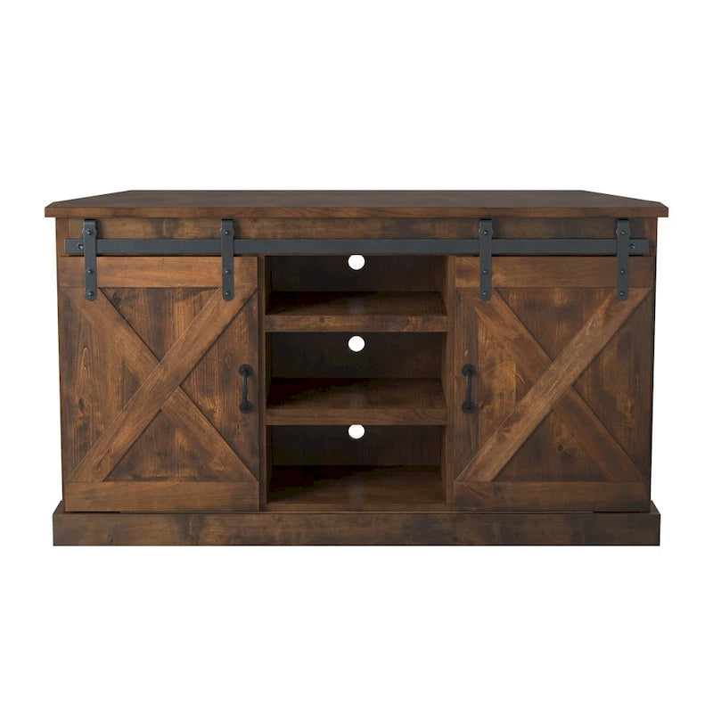 Meuble TV d'angle Bridgevine Home Farmhouse 66 pouces pour téléviseurs jusqu'à 80 pouces, aucun assemblage requis, finition vieillie whiskey