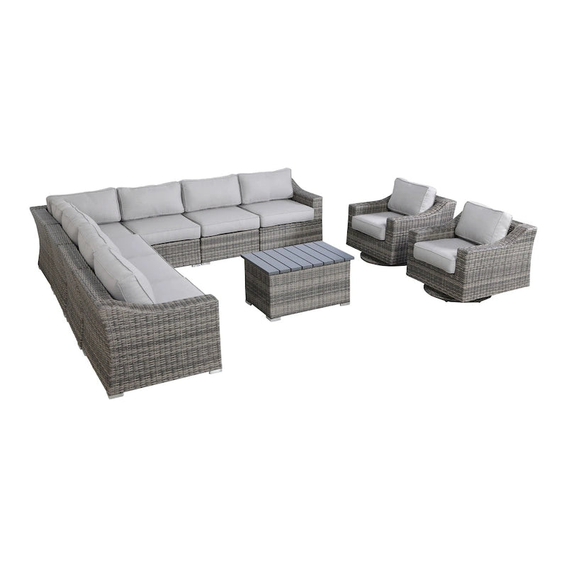 Ensemble de 10 pièces de salon de jardin en rotin avec coussins LSI
