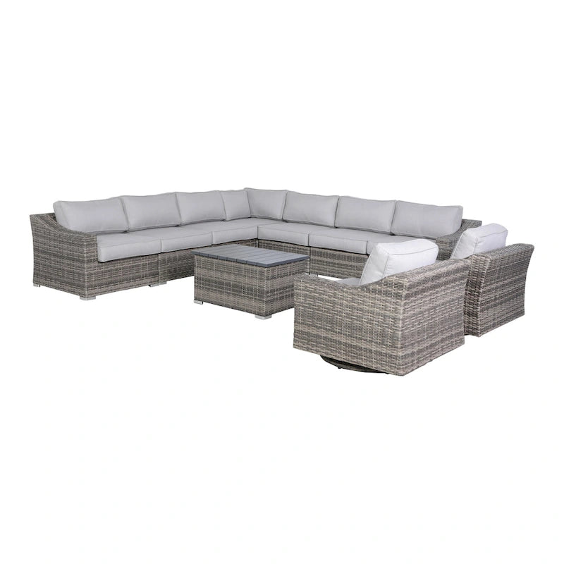 Ensemble de 10 pièces de salon de jardin en rotin avec coussins LSI