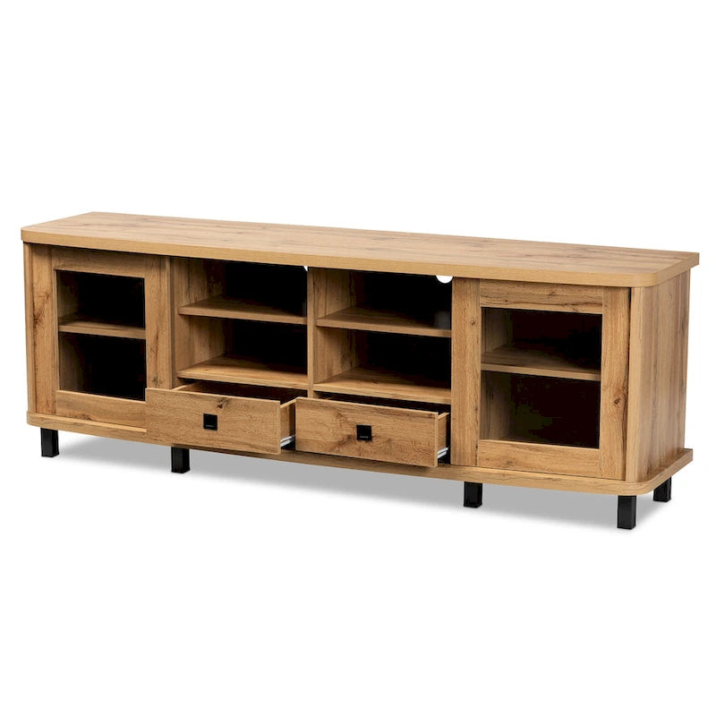 Meuble TV en bois moderne et contemporain Walda avec 2 tiroirs