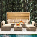 Moasis 6 Pieces Patio Furniture Sets with Retractable Canopy - 6 Pieces