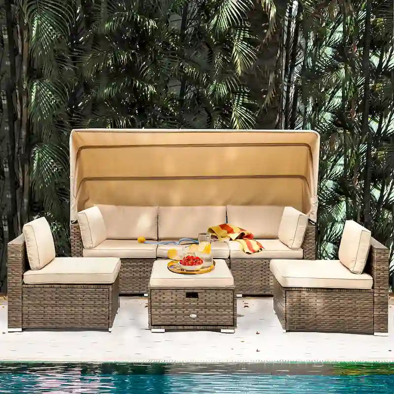 Moasis 6 Pieces Patio Furniture Sets with Retractable Canopy - 6 Pieces