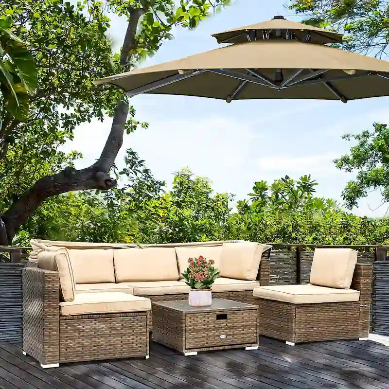 Ensemble de meubles de patio 6 pièces Moasis avec auvent rétractable - 6 pièces