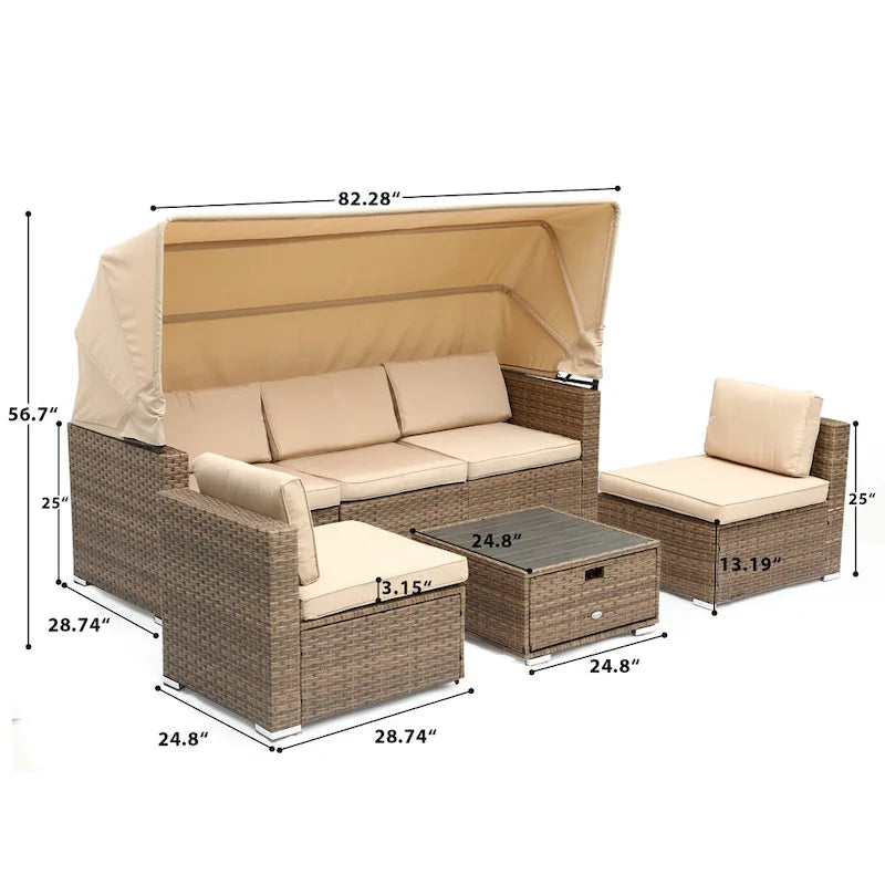 Ensemble de meubles de patio 6 pièces Moasis avec auvent rétractable - 6 pièces