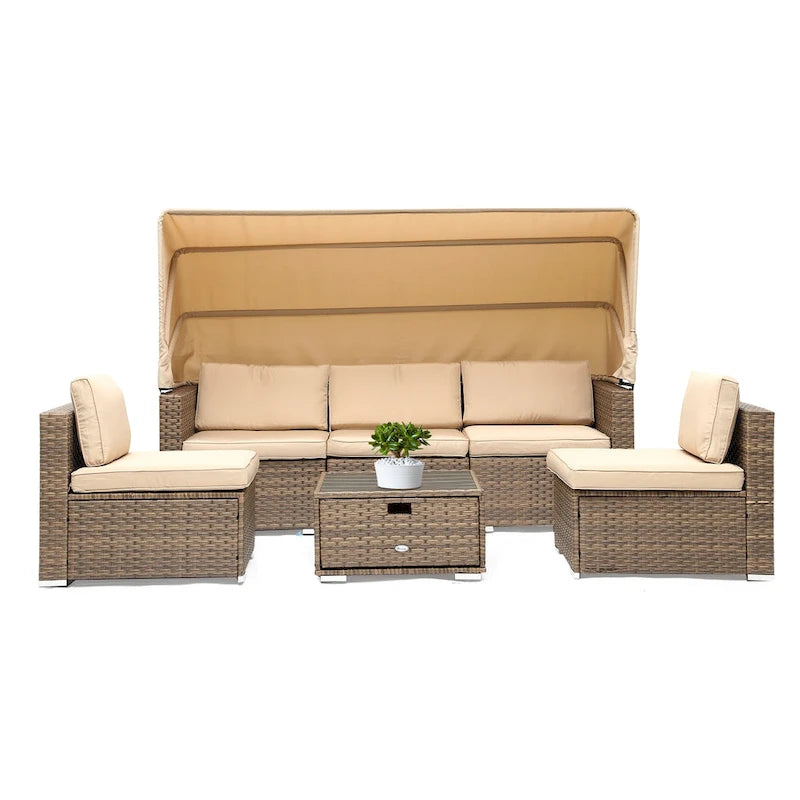 Ensemble de meubles de patio 6 pièces Moasis avec auvent rétractable - 6 pièces