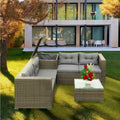 4 Piece Patio Sectional Wicker Rattan Sofa Set with Storage Box