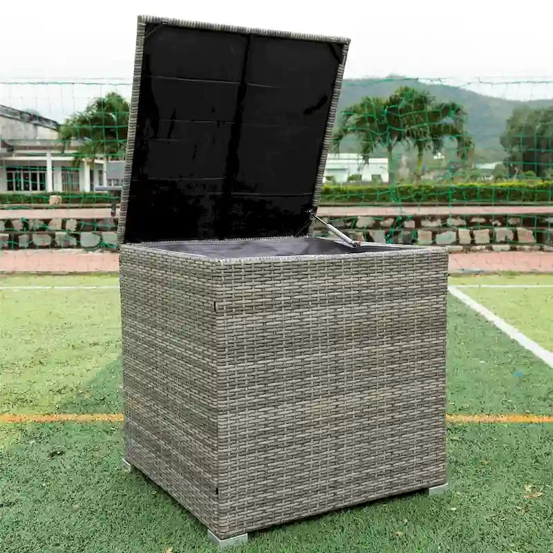 Ensemble de 4 pièces de mobilier d'extérieur en rotin avec canapé sectionnel et coffre de rangement