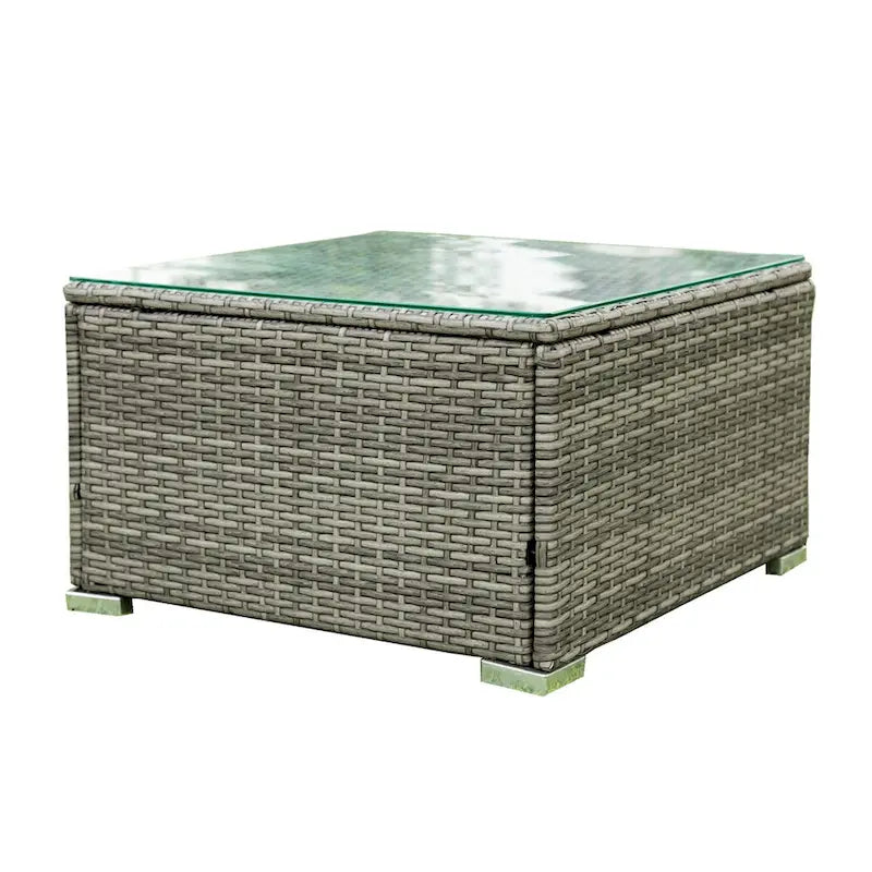 Ensemble de 4 pièces de mobilier d'extérieur en rotin avec canapé sectionnel et coffre de rangement