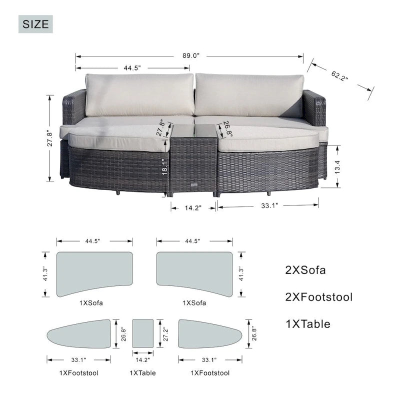 Mobilier de jardin – Lit de repos sectionnel d'extérieur