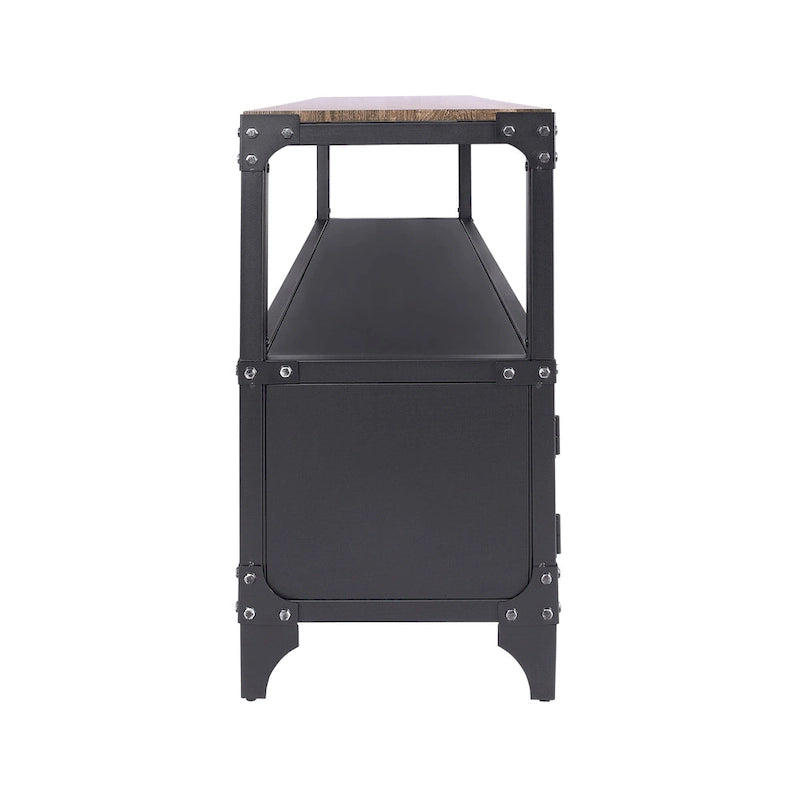 Meuble TV Conner de 70 po en acier noir rustique et noyer foncé à 2 tablettes, par Furniture of America