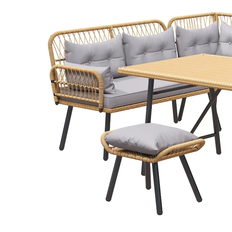 Ensemble de sectionnels d'extérieur 6 pièces en osier rembourré pour patio - 91,3 long. x 69,7 larg. x 32,3 haut.
