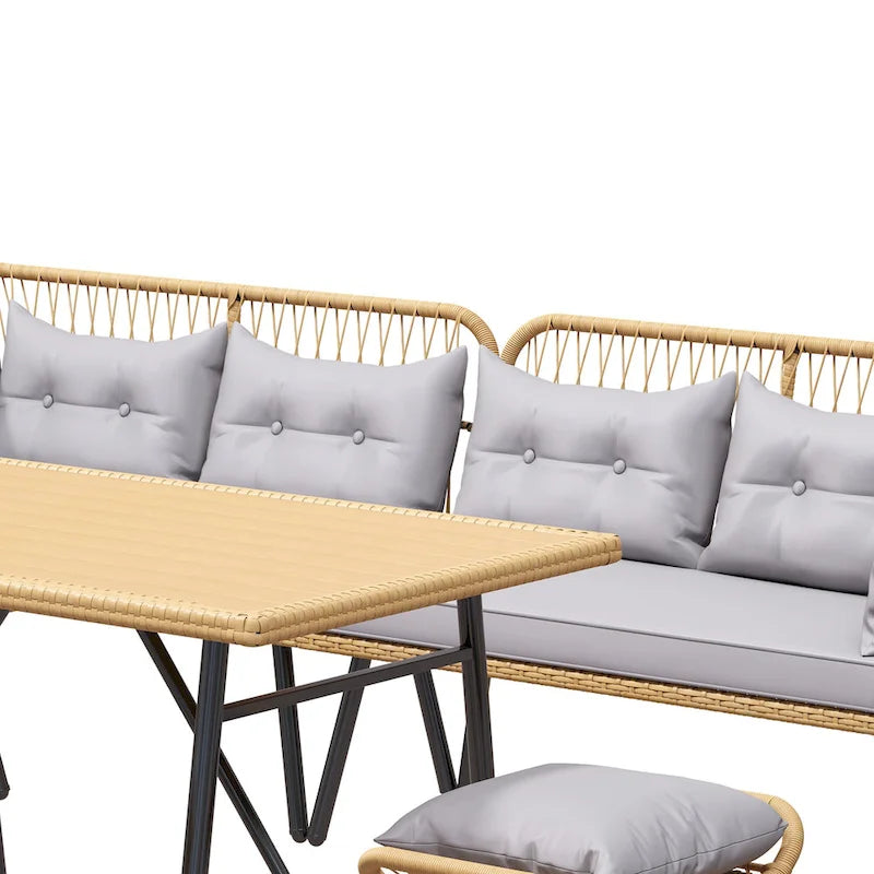 Ensemble de sectionnels d'extérieur 6 pièces en osier rembourré pour patio - 91,3 long. x 69,7 larg. x 32,3 haut.