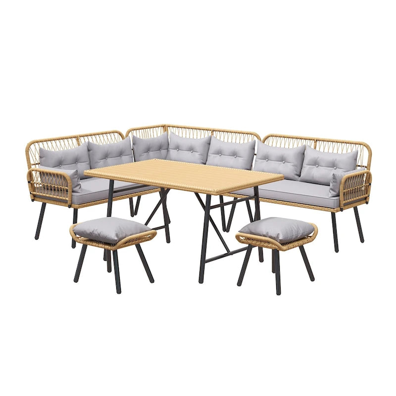 Ensemble de sectionnels d'extérieur 6 pièces en osier rembourré pour patio - 91,3 long. x 69,7 larg. x 32,3 haut.