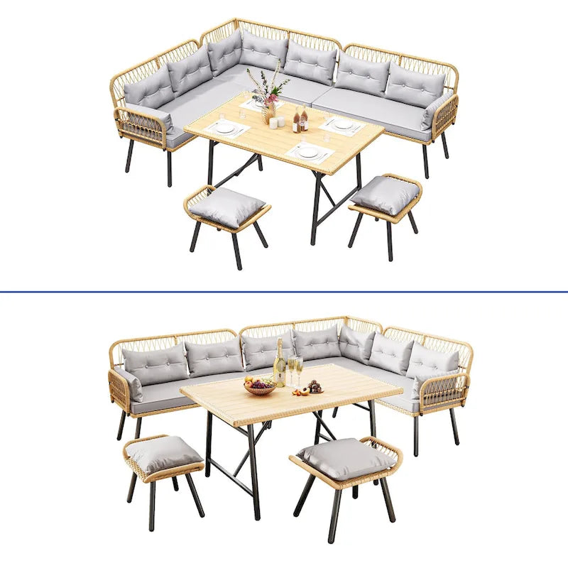Ensemble de sectionnels d'extérieur 6 pièces en osier rembourré pour patio - 91,3 long. x 69,7 larg. x 32,3 haut.