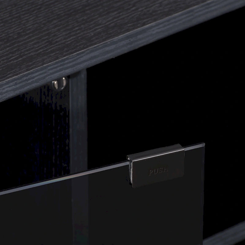 Meuble TV noir Fiji avec portes en verre, pour téléviseurs jusqu'à 85 pouces