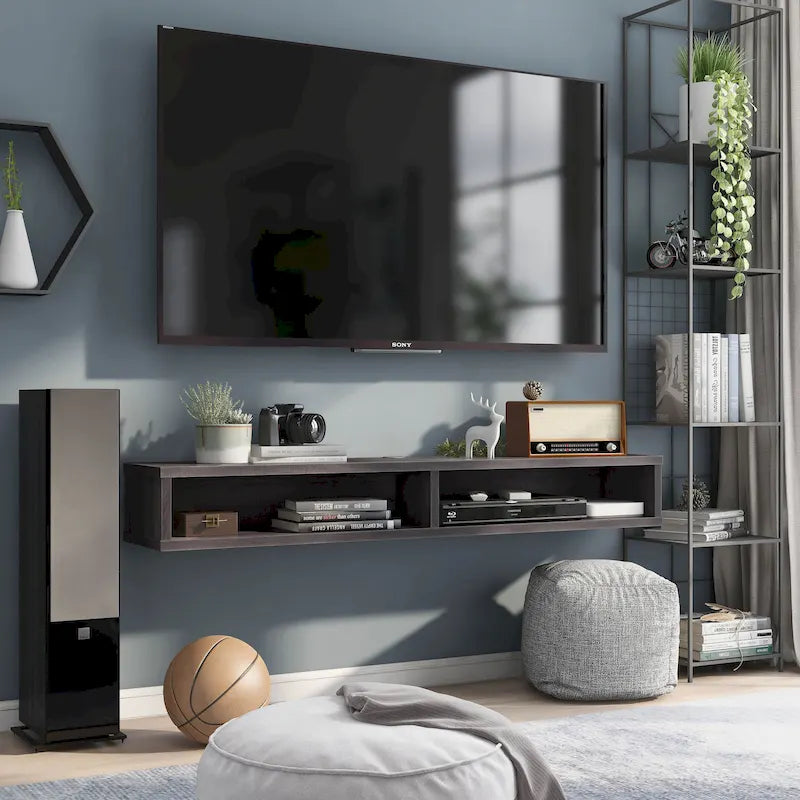 Meuble TV mural Denhour DH BASIC gris 60 avec étagères ouvertes