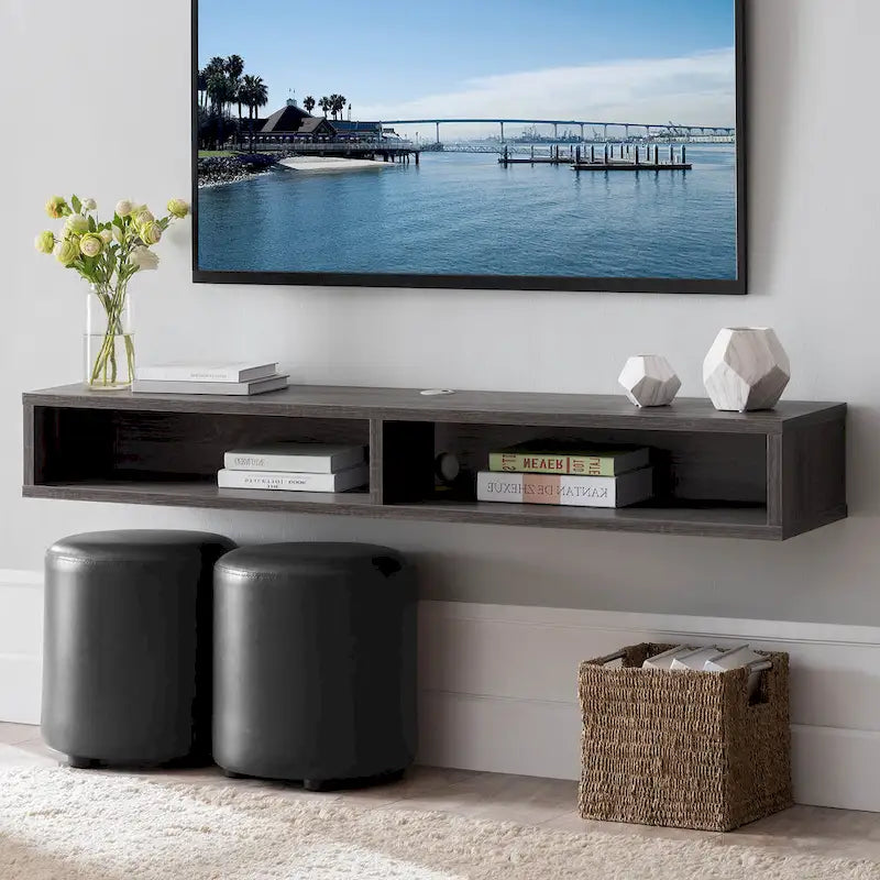 Meuble TV mural Denhour DH BASIC gris 60 avec étagères ouvertes